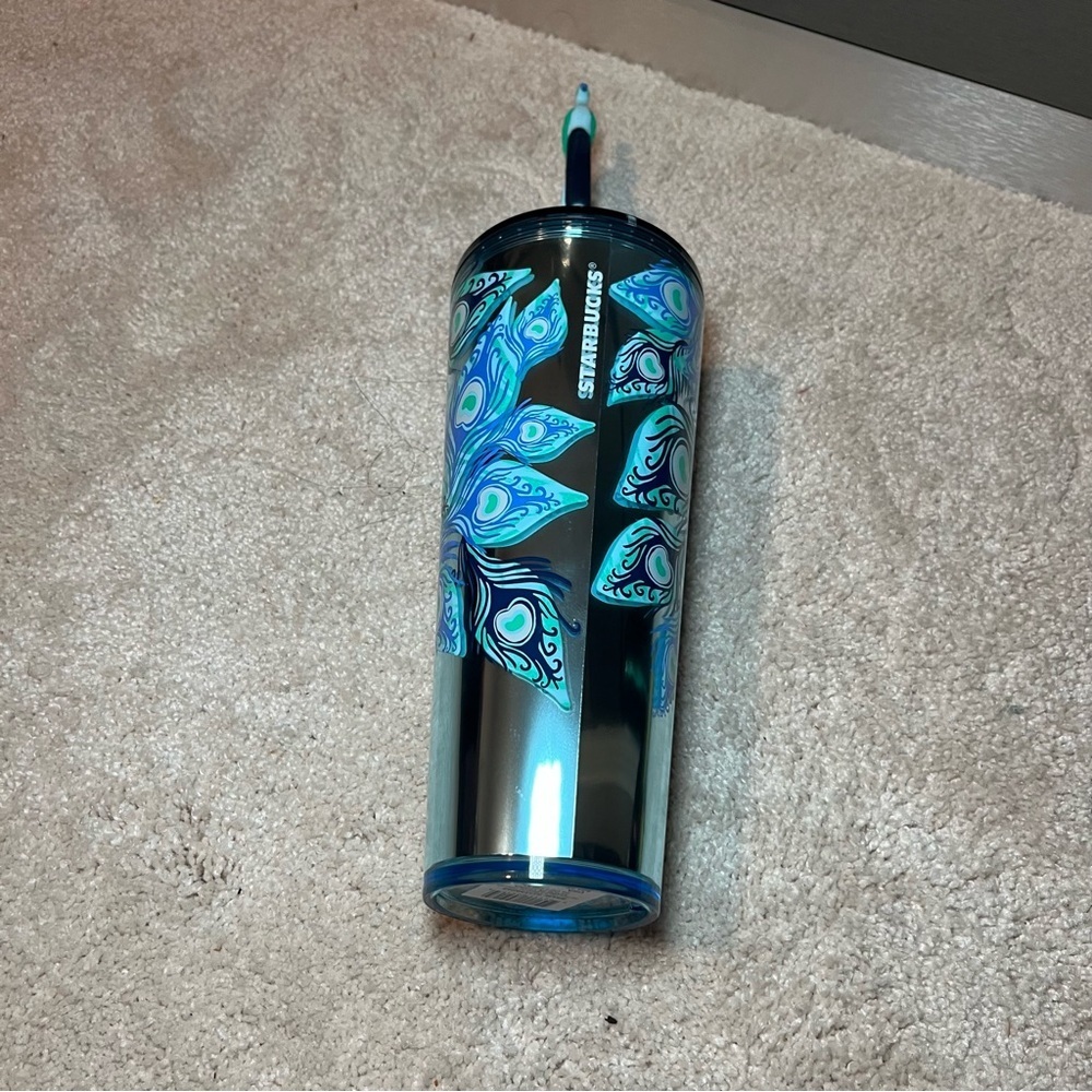 Starbucks holiday Winter 2024 peacock Cold Tumbler Cup 24 oz venti straw & cover - Picture 11 of 14